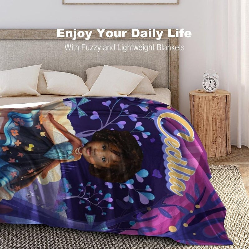Artsadd Personalized African American Girl Fleece Throw Blanket with Photo Name Custom Afro Black Girl Blanket for Kids Toddler, African Baby Girl Gift, Baby Blankets for Newborn Chrismas Birthday Gift - Image 2